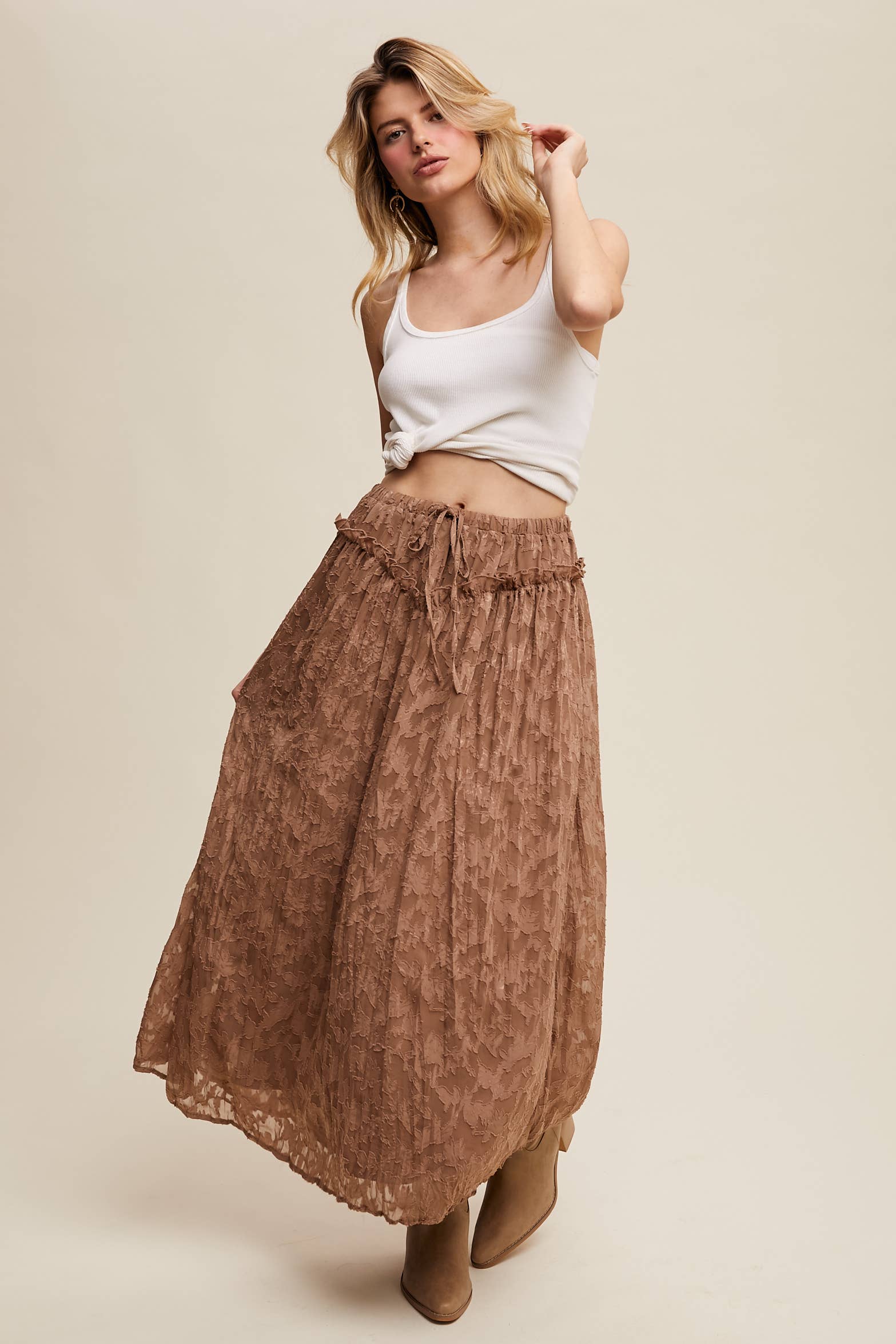 Listicle - Wholesale Skirt - Women's - Floral Textured Maxi Skirt7