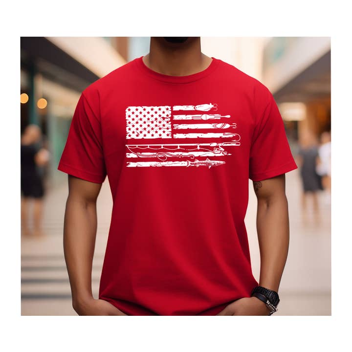 Visserijshirt, Vissen met Amerikaanse vlag shirt, Amerikaans voor wholesale door Tee Story