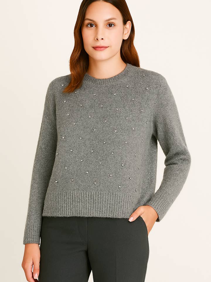 Women's sweater adorned with diamond-style rhinestones AP122 for wholesale by Afinity