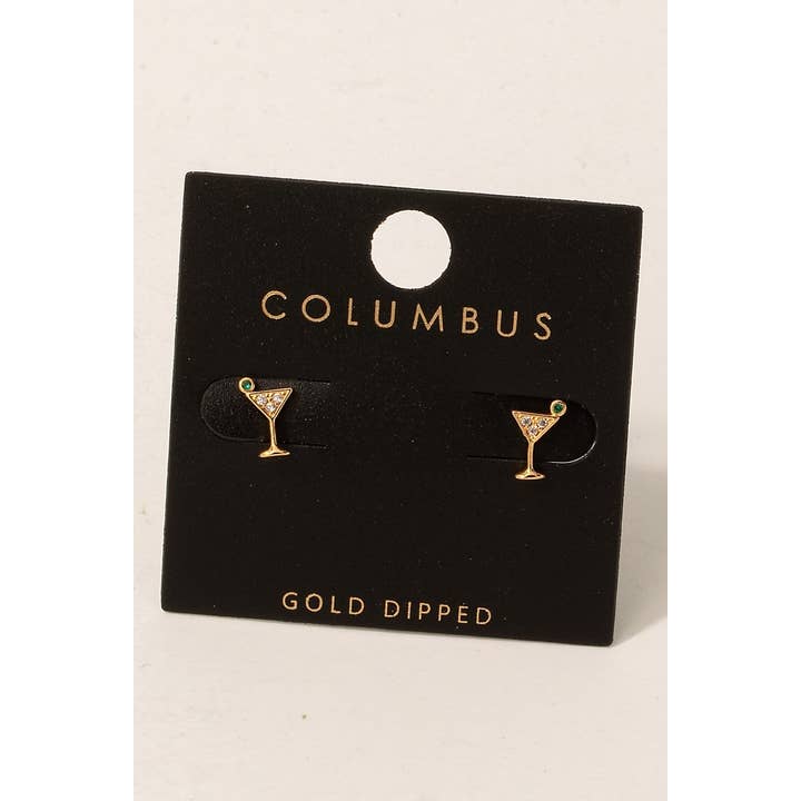 Fame Accessories - Wholesale Stud/Post Earrings - Gold Dipped Cz Pave Martini Glass Stud Earrings