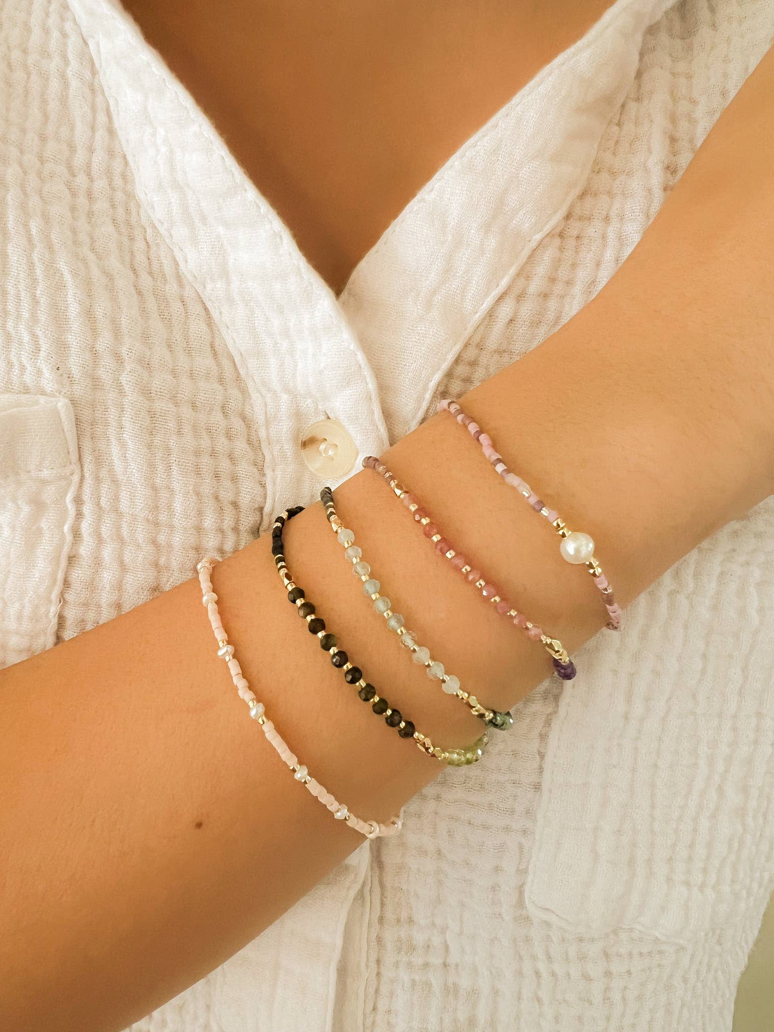 Santore Jewelry Company - Wholesale Beaded Bracelet - Lulu: Gemstone and Seed Bead Thread Bracelet - Adjustable11