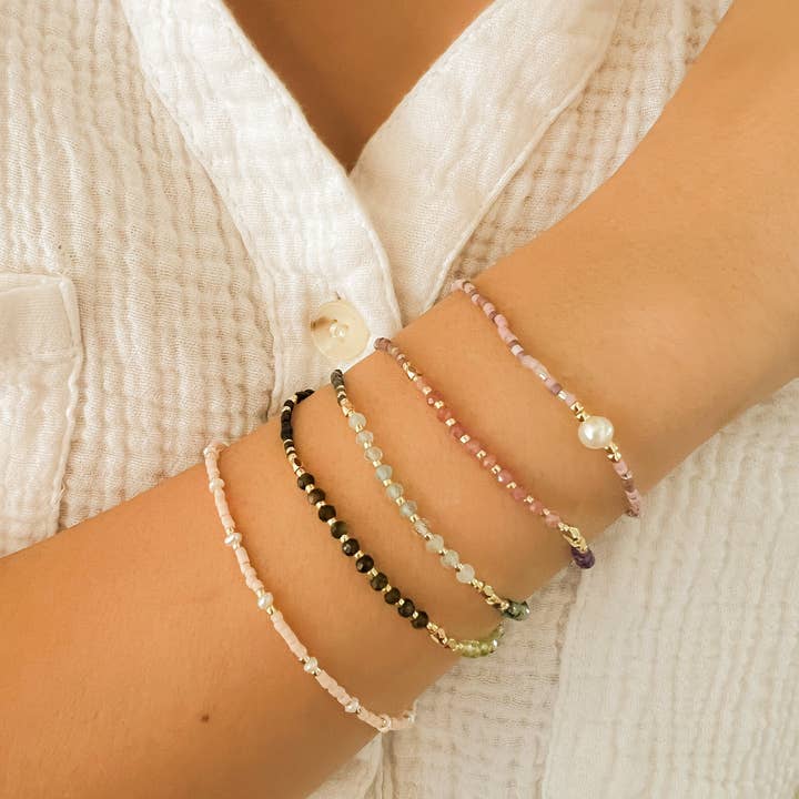 Santore Jewelry Company - Wholesale Beaded Bracelet - Lulu: Gemstone and Seed Bead Thread Bracelet - Adjustable2