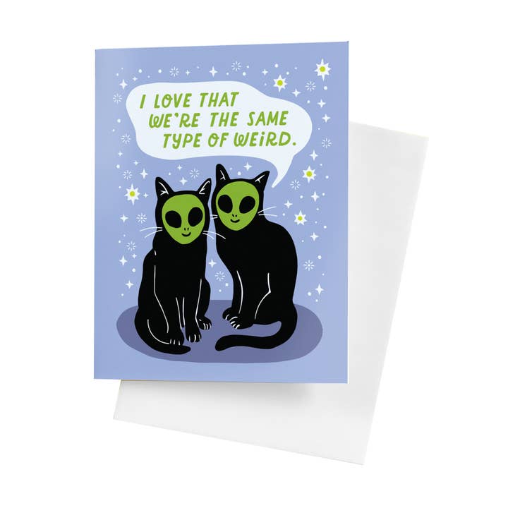 Alien Cat Friends A2 Single Greeting Card for wholesale by 5 Eye Studio
