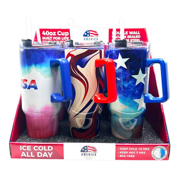 Insulated Patriotic 40 oz Printed Cup Assortment - 6/Display for wholesale by Novelty Brands