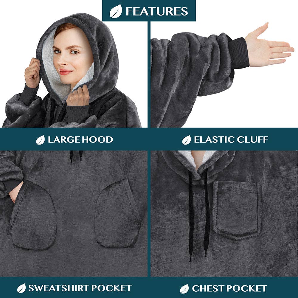 Pavilia - Wholesale Hoodie - Women's - Chest Pocket Sherpa Hoodie Blanket - Patch Pocket (Regular / Long)35