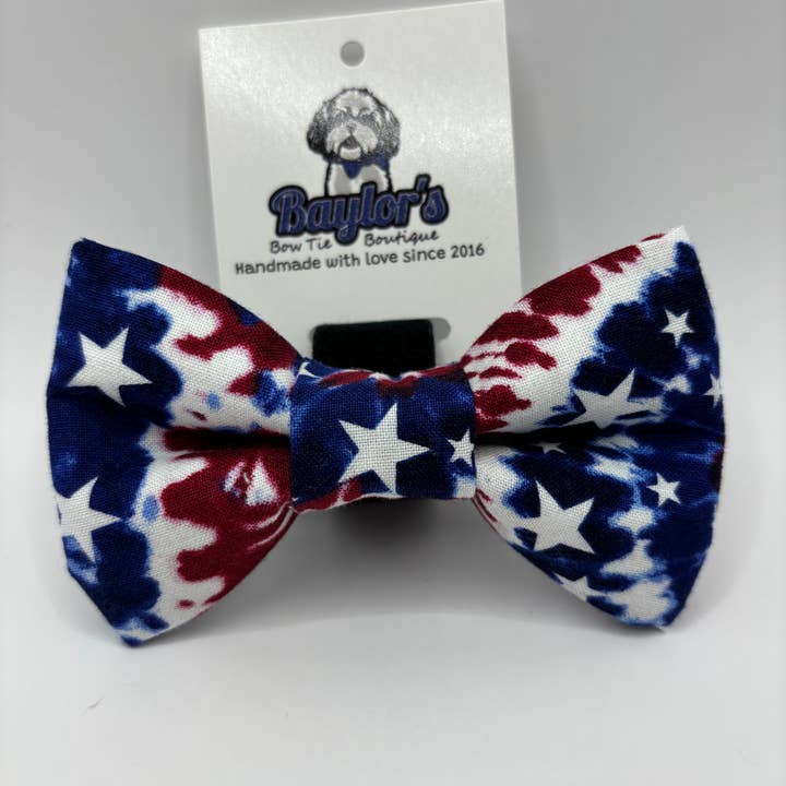 Patriotic Tie Dye dog Bow Tie, dog bow tie for wholesale by Baylor's Bow Ties
