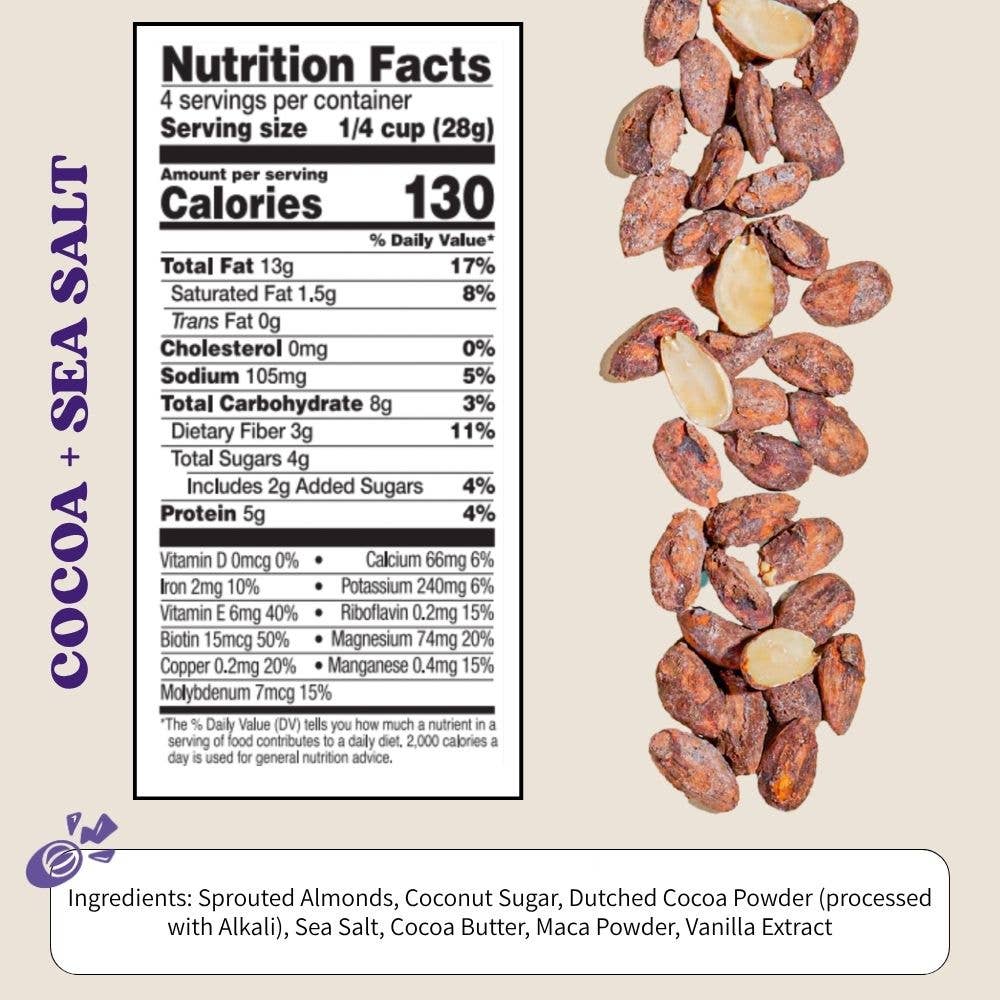 Daily Crunch - Vente Noix - Amandes germées au cacao et au sel de mer, sachet de 113g pour le garde-manger1