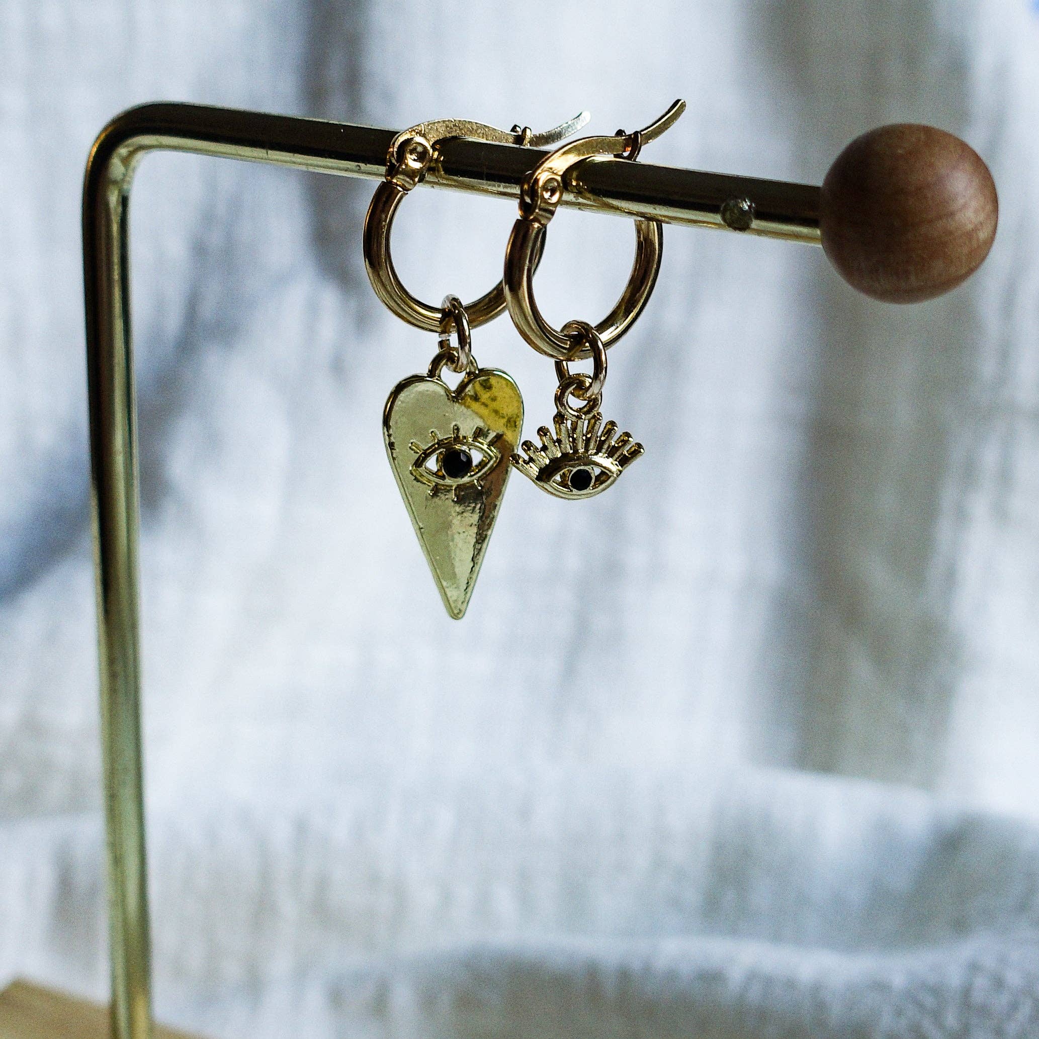 Daemon srls - Wholesale Dangle Earrings - Ygritte ~ ACCIAIO INOSSIDABILE~Orecchini a cerchio cuore e occhio6