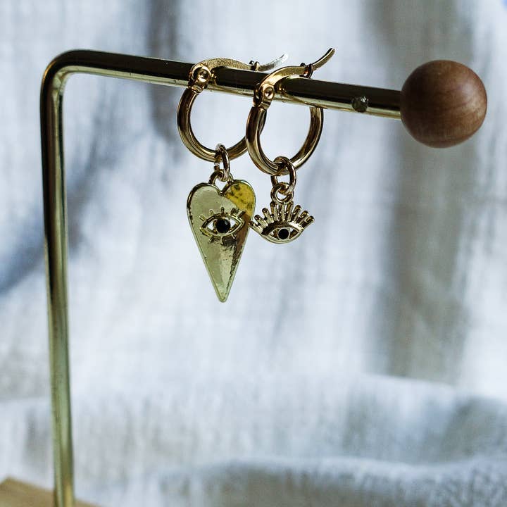 Daemon srls - Wholesale Dangle Earrings - Ygritte ~ ACCIAIO INOSSIDABILE~Orecchini a cerchio cuore e occhio6