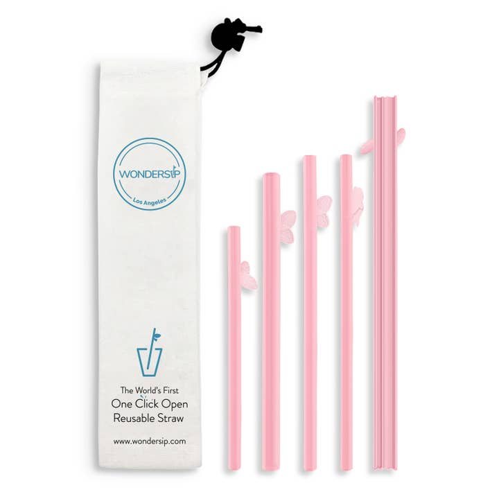 WonderSip One Click Open Reusable Straw - Clear Coral for wholesale by WonderSip