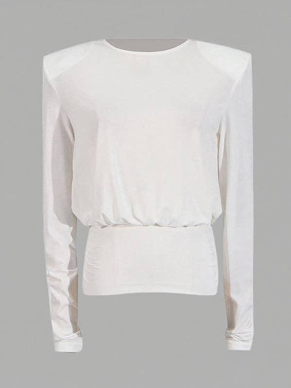 OceanusSwim – wholesale Blouse – Women’s – Long Sleeves Backless Shoulder Pad Solid Color Round-Neck Blouses&Shirts Tops0