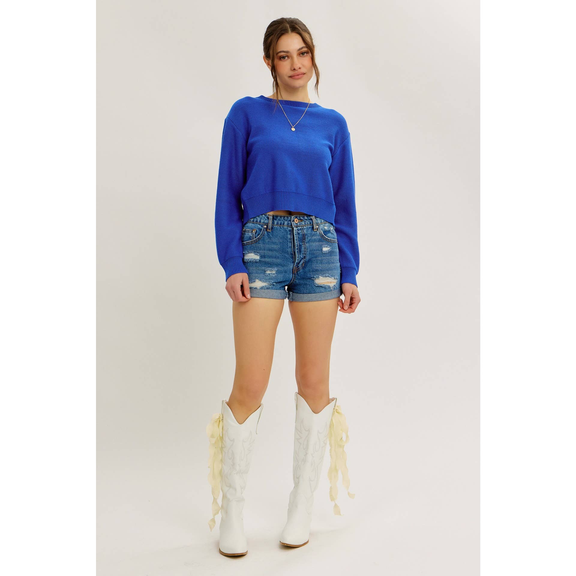 idem ditto – Pulôver - Mulher por atacado – TOP DE MALHA COM LAÇO NAS COSTAS E DECOTE REDONDO EM CONTRASTE26