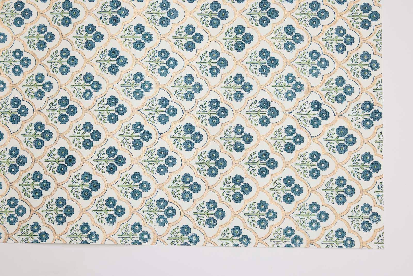 Paper Mirchi - Wholesale Inpakpapier - Met de handgeblokdrukte cadeaupapier vellen - Trellis Indigo3