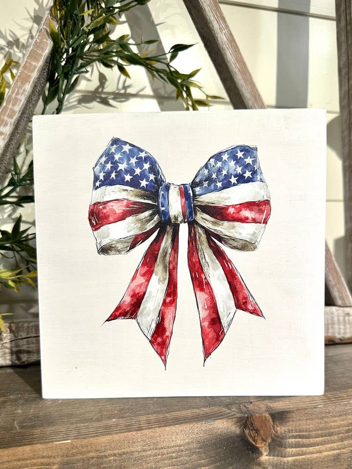 Flag Bow Block for wholesale by Whippoorwill Charm