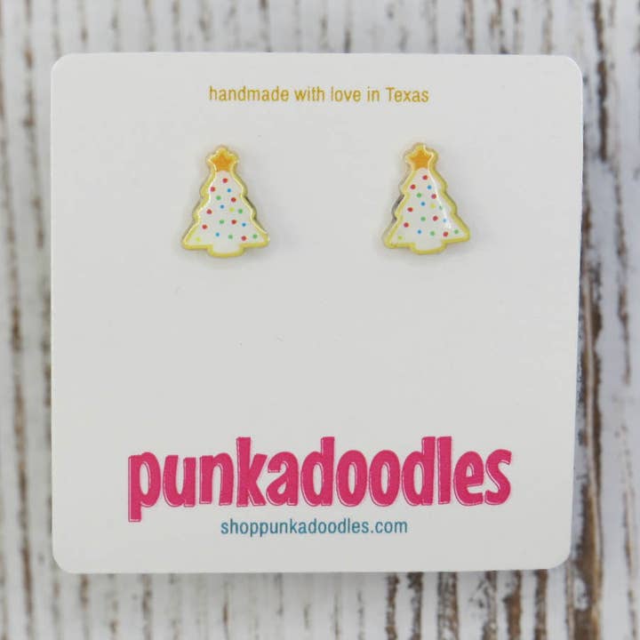 Sugar Cookie Christmas Tree Earrings - White for wholesale by Punkadoodles.co