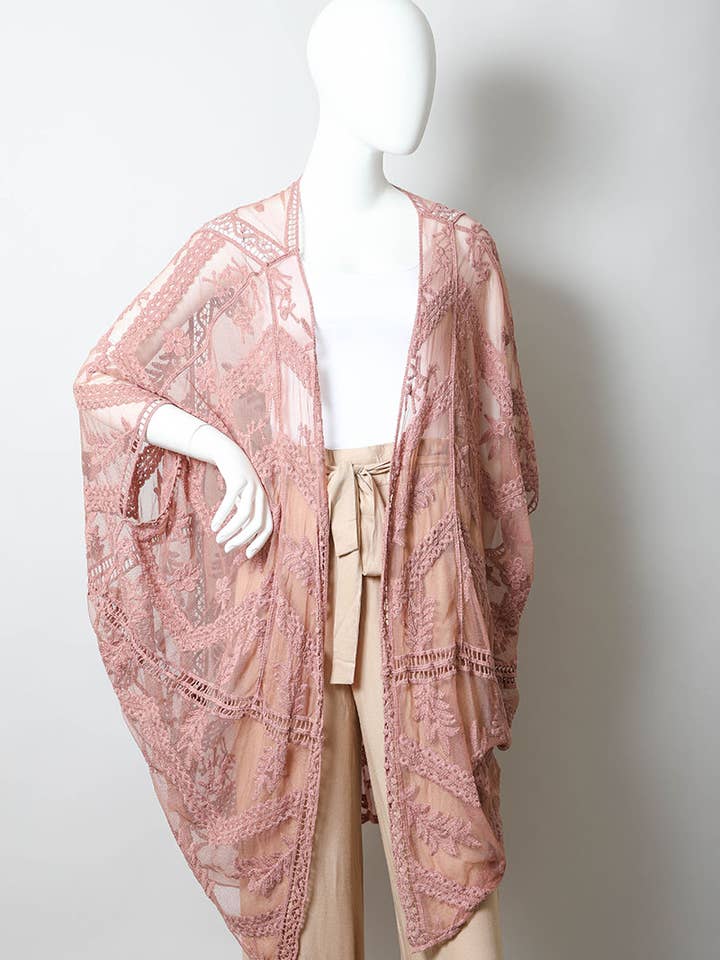 Leto Accessories - Wholesale Kimono - Women's - Ethereal Embroidered Mesh Leaf Kimono