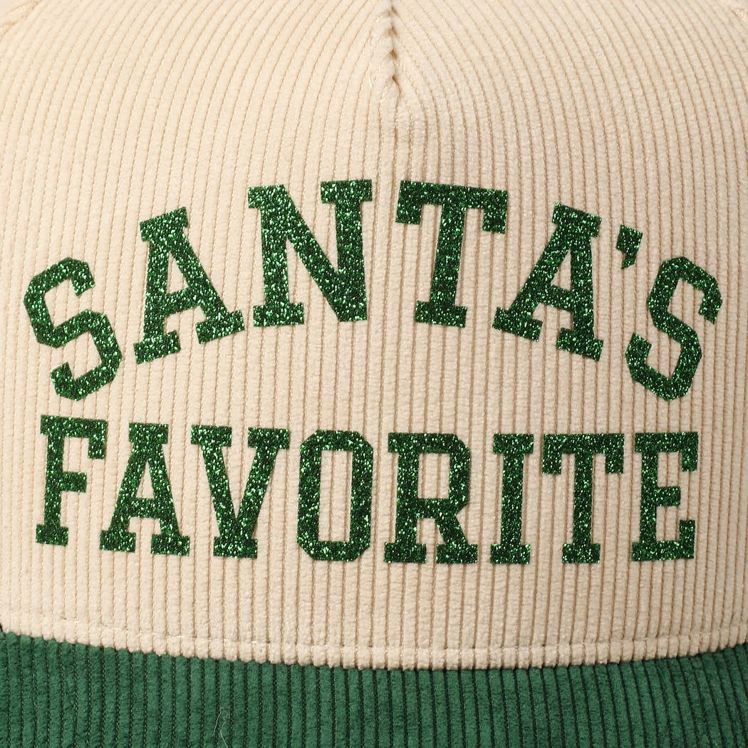 Fashion City - Wholesale Baseball Cap - Unisex - Santa's Favorite Glitter Text 5 Panel Corduroy Cap22