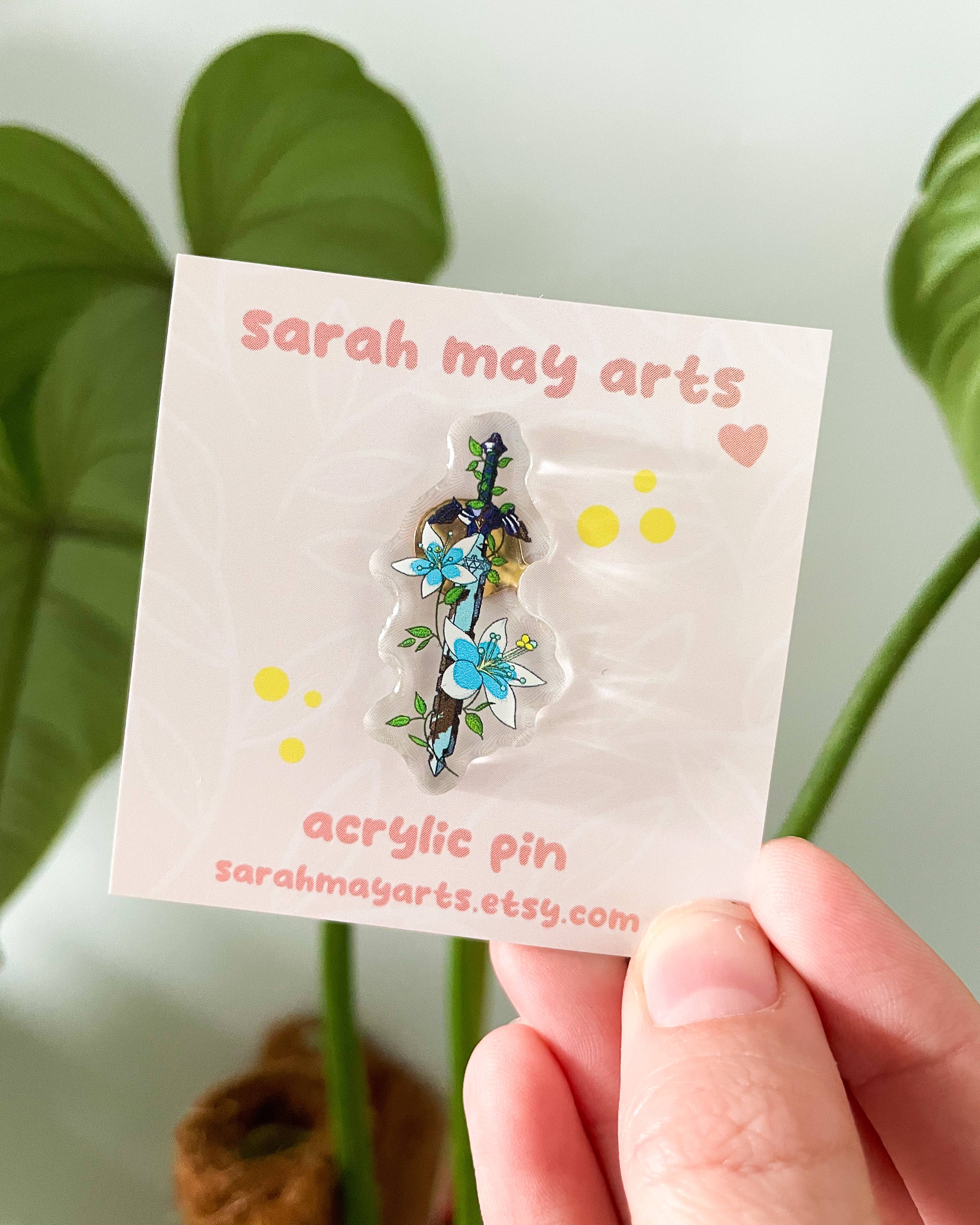 Sarah May Arts - Wholesale Lapel Pin/Button - Master Sword Acrylic Pin | Legend of Zelda Floral Pin3