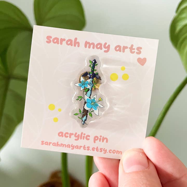 Sarah May Arts - Wholesale Lapel Pin/Button - Master Sword Acrylic Pin | Legend of Zelda Floral Pin3