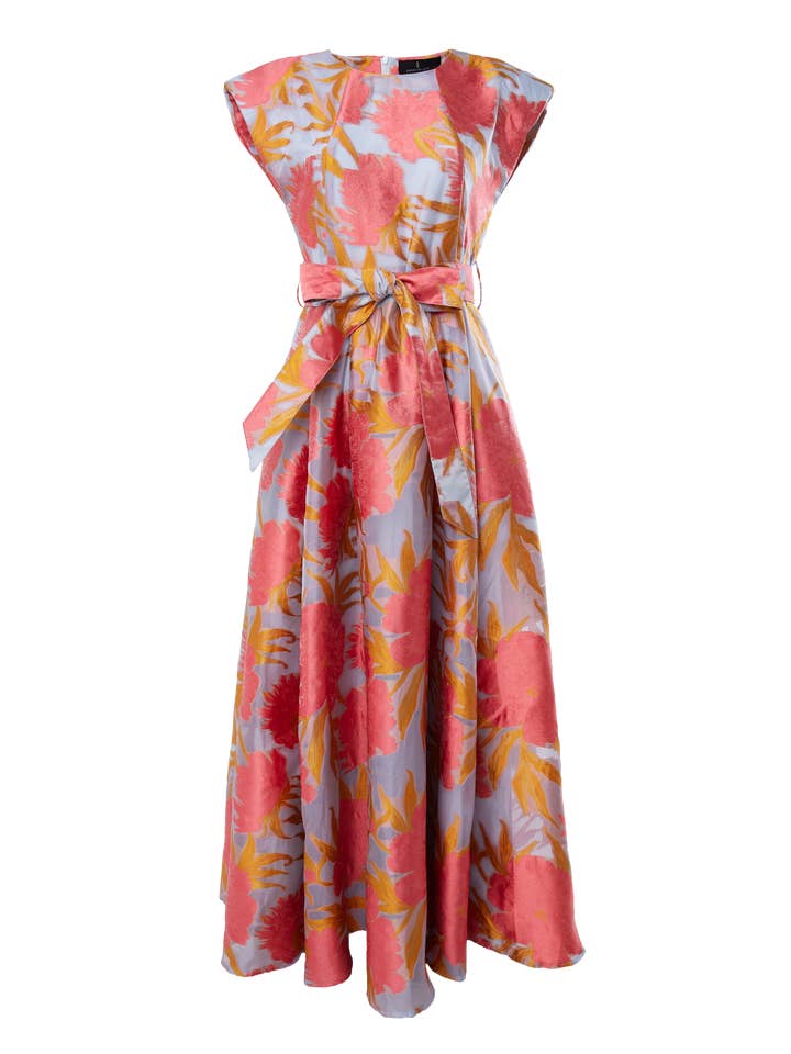 Abbey Glass – wholesale Gown – Women's – Olivia Gown Hot Coral Pansy Vine Organza6