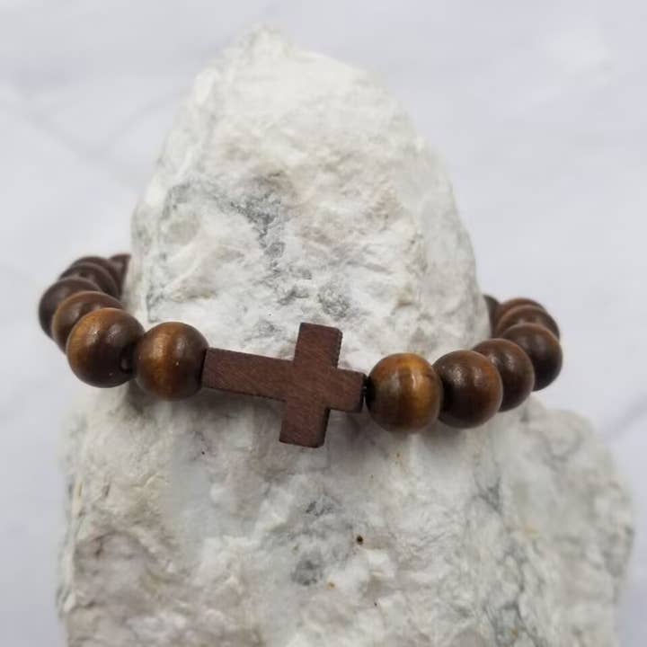 The Pretty Jewellery - Wholesale Beaded Bracelet - Wooden Beaded Cross Stretch Bracelet