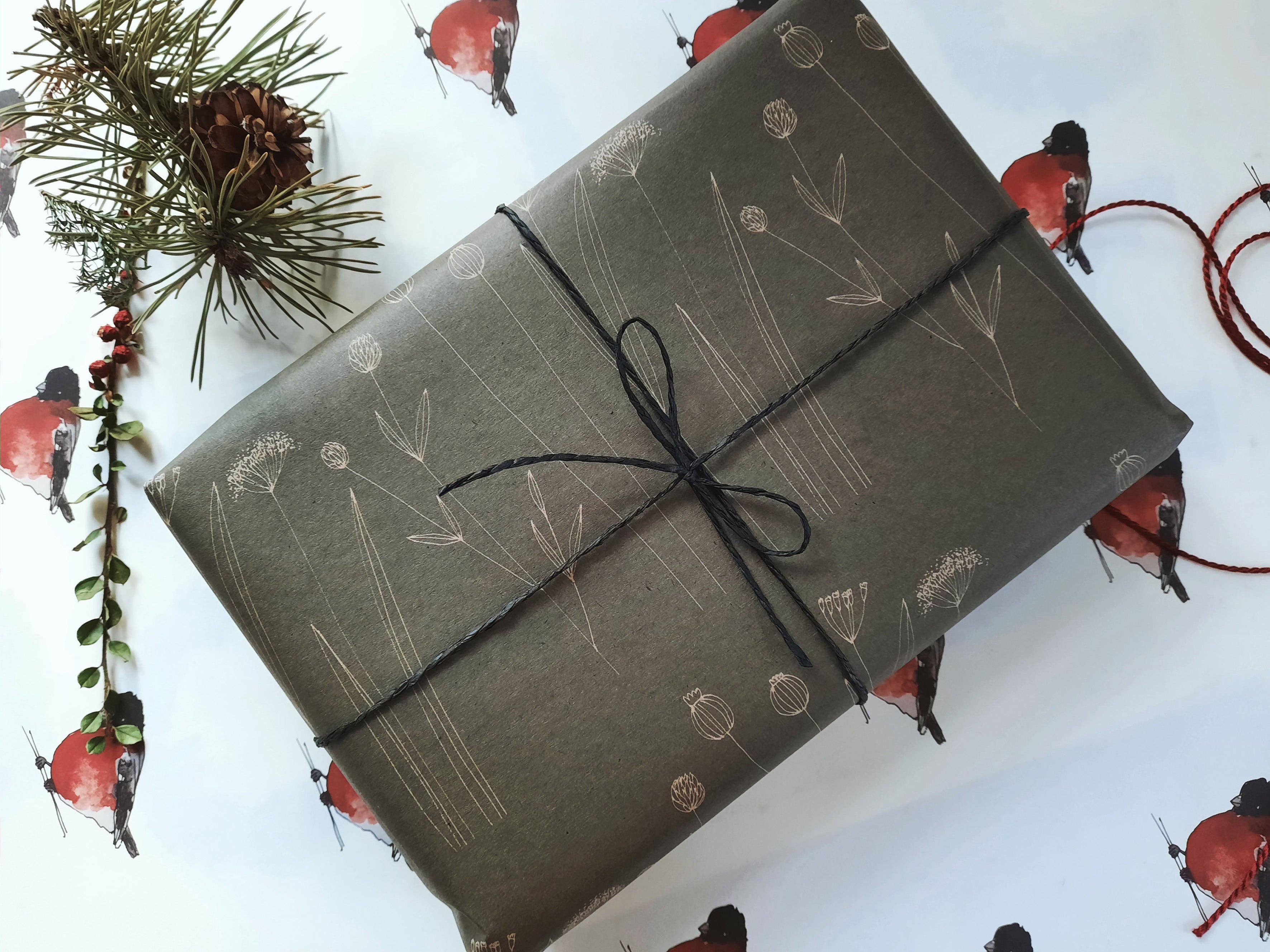 MyDesignPictures – wholesale Flat wrap – Graphical Floral Kraft Wrapping Paper1