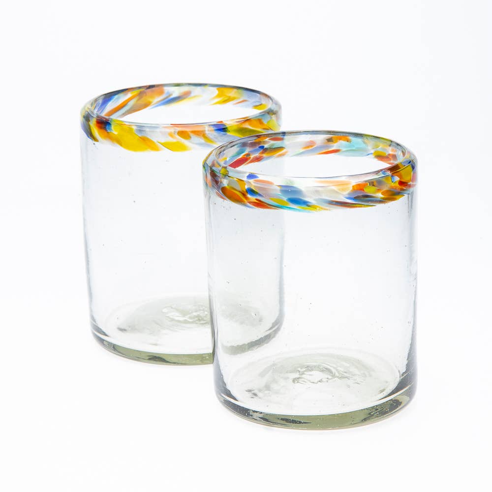 KCHAIN Hand Confetti Blown Glass Tumbler Drinking Glasses Multi Color Set of 4 