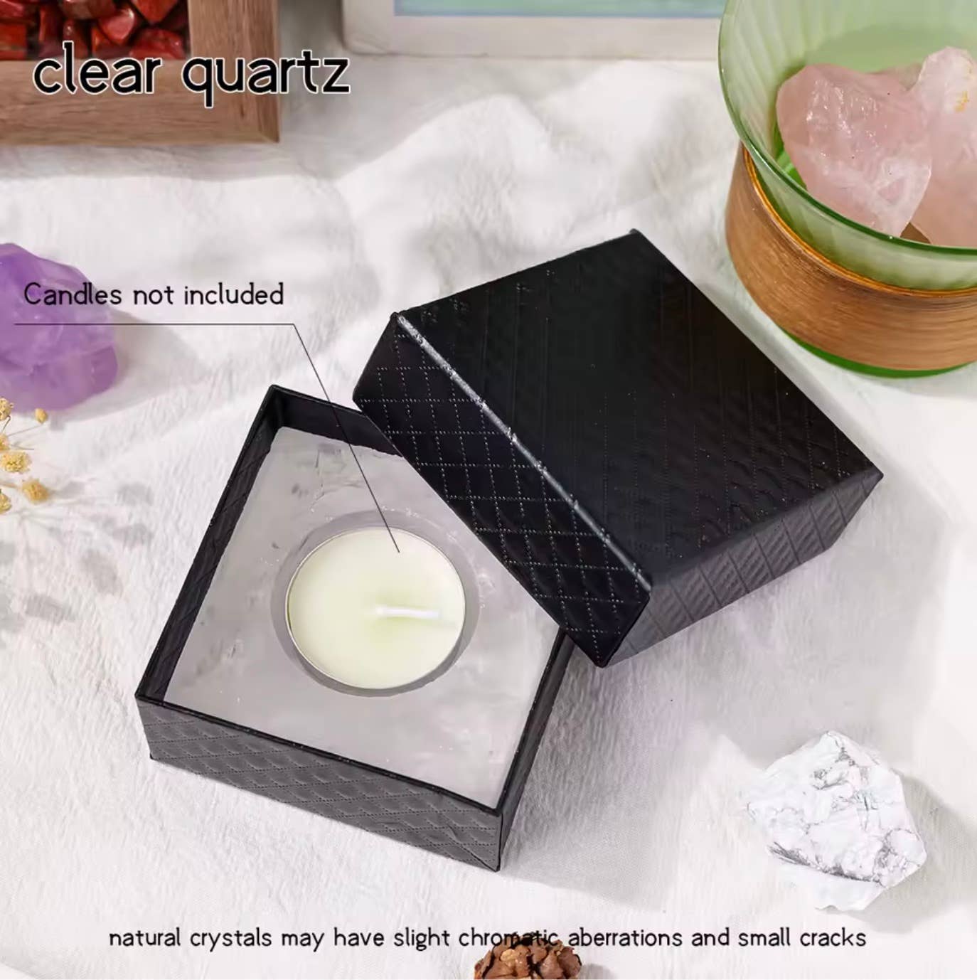 Crystolver (We Cover All Import Fees) - Wholesale Candle Holder - Square Crystal Raw Stone Candle Holder3