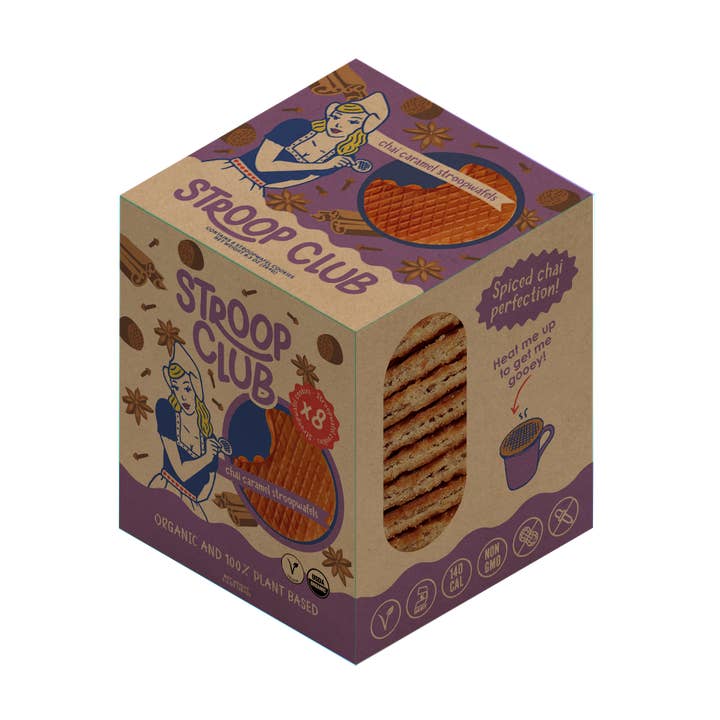 Chai Caramel Organic and Plant Based Stroopwafel 8-pack for wholesale by Stroop Club