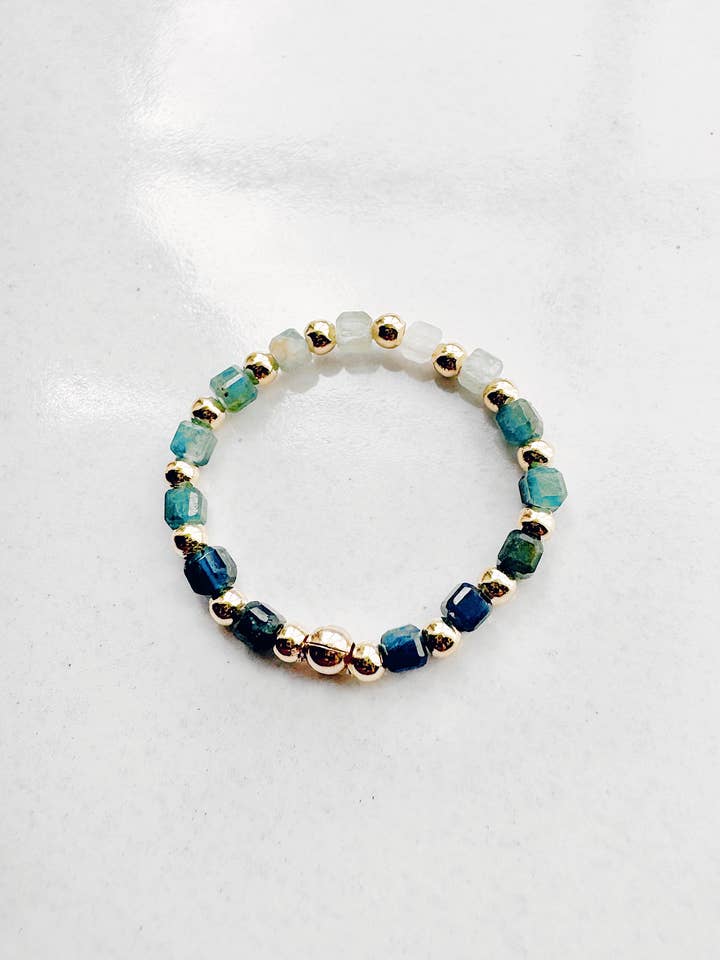 Orbit Ring – Blue Tourmaline Beaded Elastic Stackable RING for wholesale by On the Lookout Jewelry