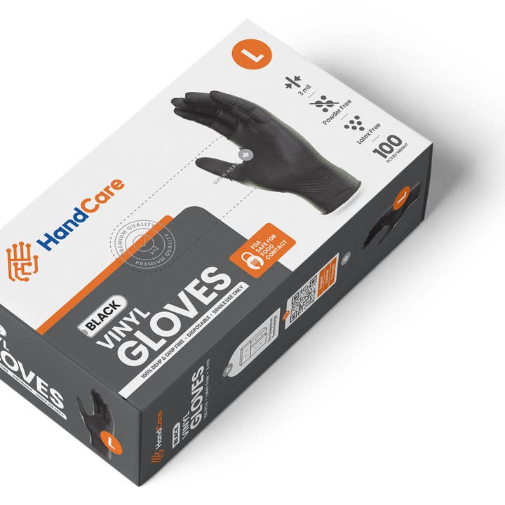 Gloves.com – Großhandel Reinigungshandschuhe – HandCare Vinylhandschuhe, puderfrei, schwarz, 3 ml, 100 Stück