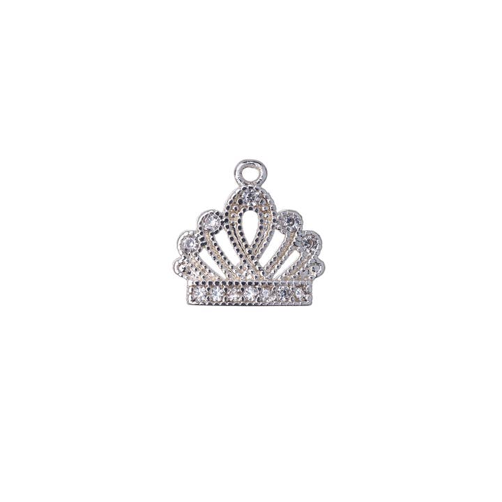Continental Beads - Wholesale Individual charm/pendant - 10mm x 9.75mm Cubic Zirconia Encrusted Crown Charm - Made of plated brass - Sold individually - K1212