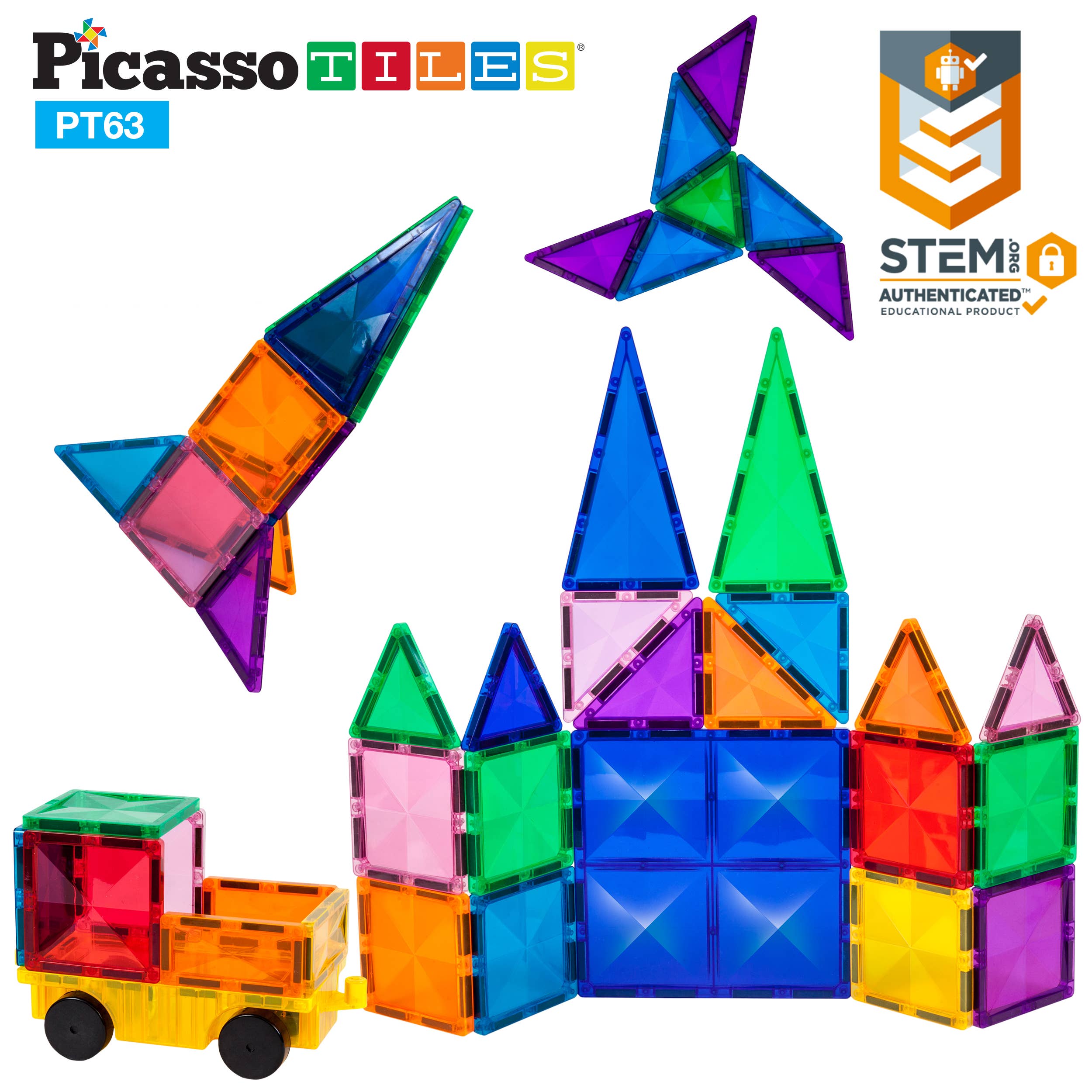 PicassoTiles - Wholesale Building Set - Kids - PicassoTiles 63pc Magnetic Tile Building Set6