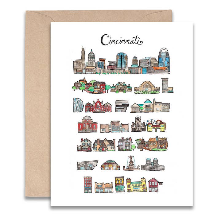 Cincinnati Ohio Card - Blank 4x5 for wholesale by Jodi Lynn's Emporium of Doodles