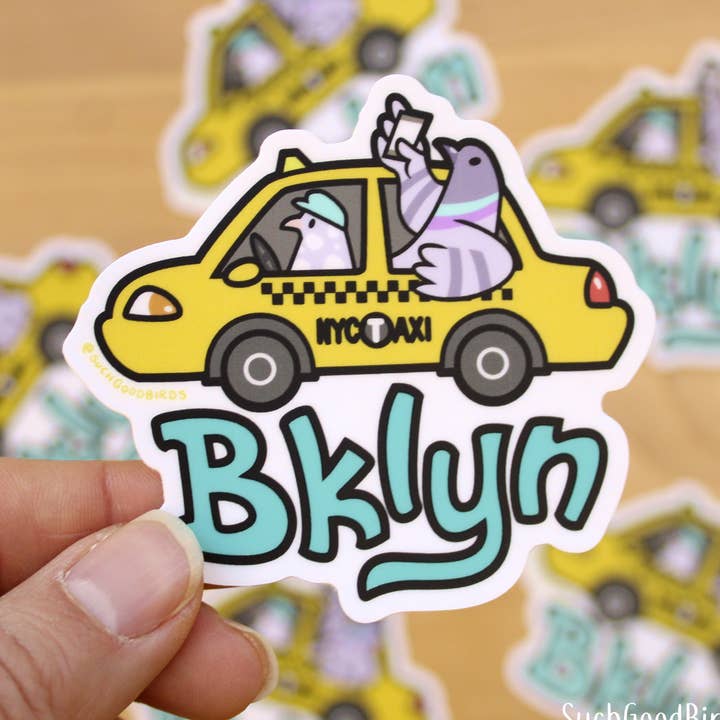 NYC Brooklyn Pigeon Taxi -3" Waterprf Vinyl Sticker New York for wholesale by Such Good Birds