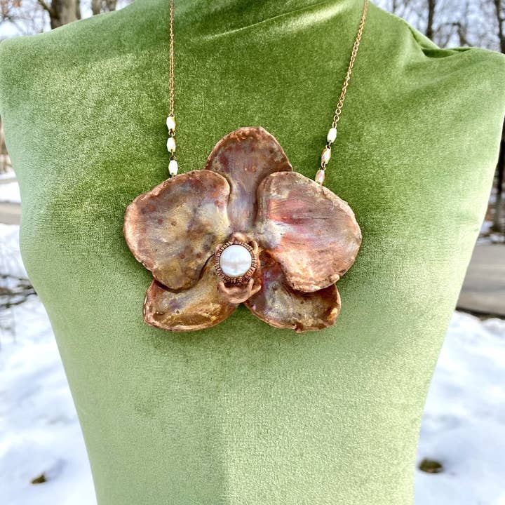The Posh’mina - Vente Colliers à pendentif - Collier en véritable orchidée géante - Cuivre électroformé1