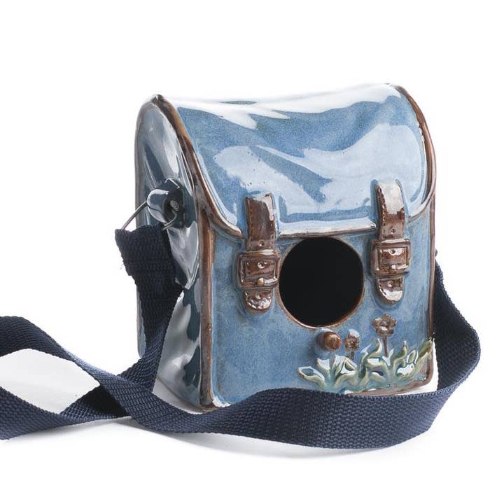 Factory Direct Craft - Wholesale Bird house - Blue Ceramic Backpack Birdhouse – Whimsical Garden Charm1