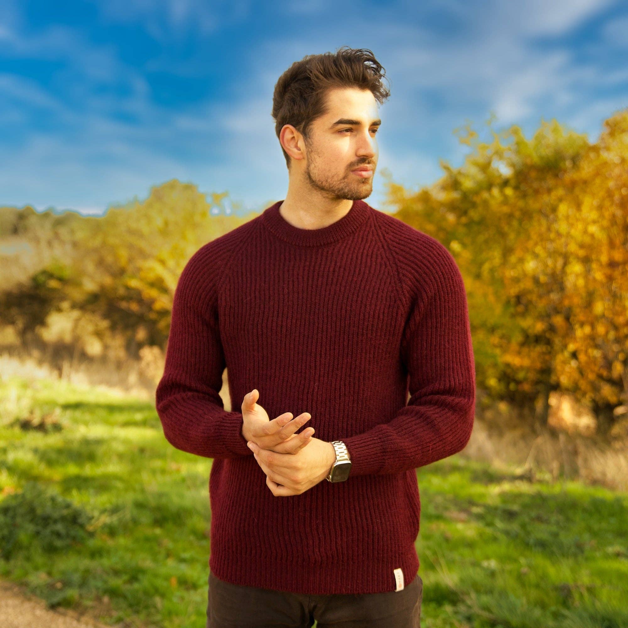 Mars Knitwear – wholesale Knitted jumper – Men′s – British Wool Seamless - Hawking - Burgundy2