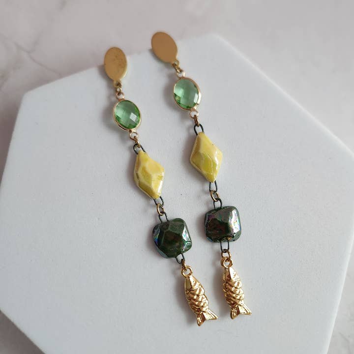 Beaded jewel fish earrings for wholesale by Crown & Heart