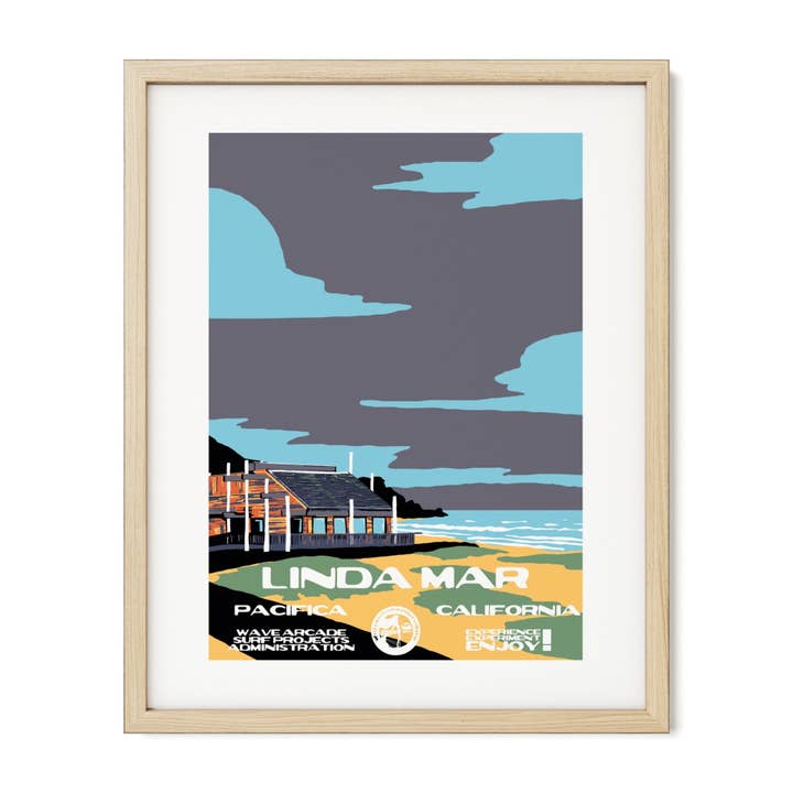 Linda Mar WPA Surf Poster | Vintage Pacifica Art Print for wholesale by WAVE ARCADE