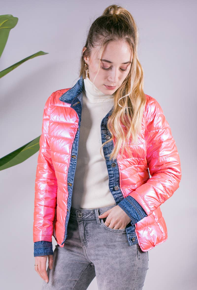 Attrait Paris - Wholesale Pufferjack - Dames - Kenza metalen jeansjack van twee materialen57