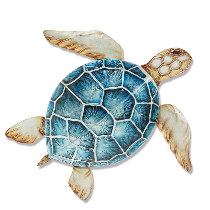 Decorazione da parete Sea Turtle blu, Capiz e metallo, per interni ed esterni per la vendita all'ingrosso da parte di Eangee Home Design
