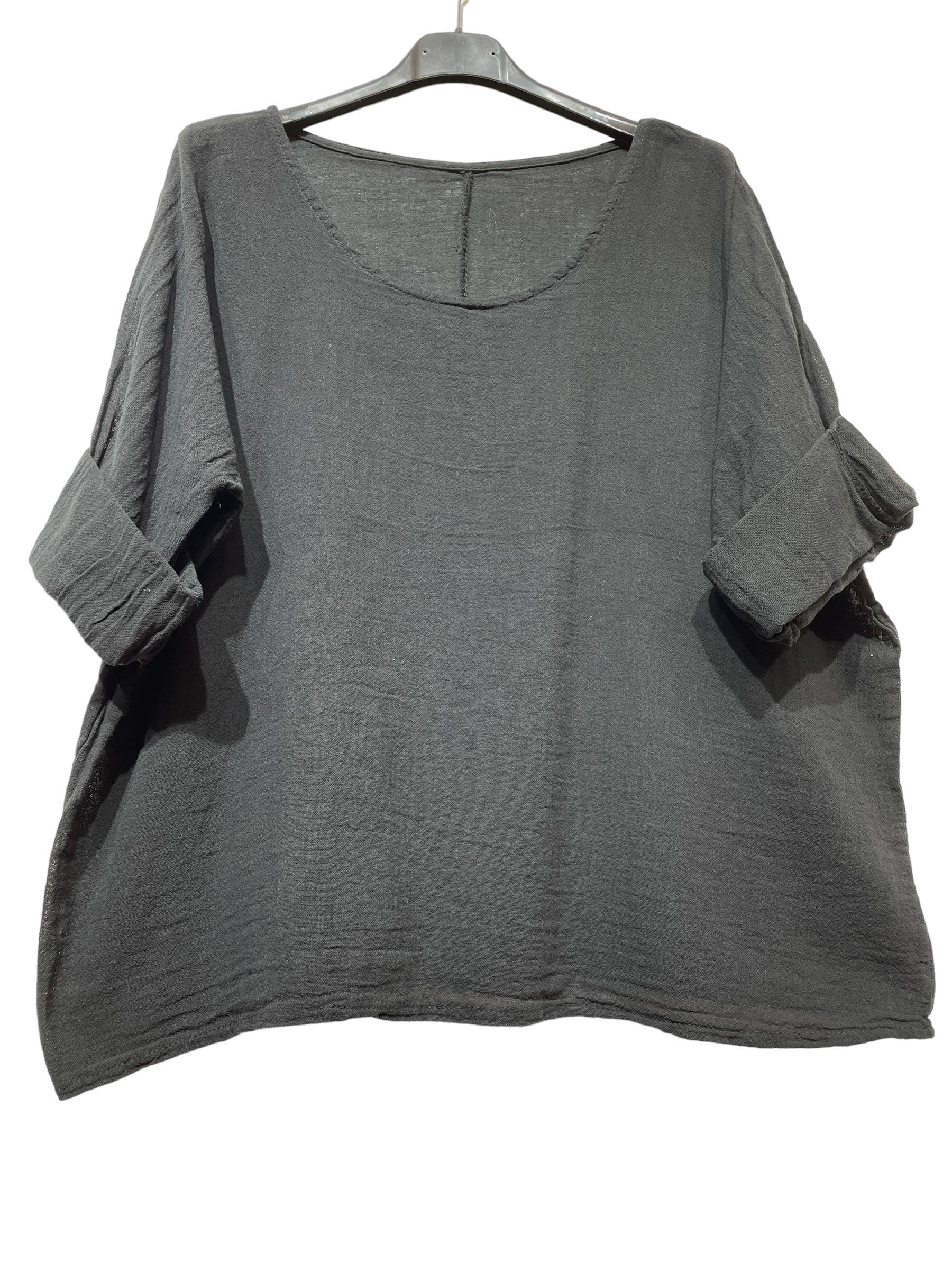 LINEN & COTTON HOUSE – Engroshandel T-shirt – til kvinder – Crop-top i bomuld og hør, bedst sælgende model 101163