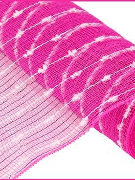 10.25"X10YD METALLIC PUFF BALL MESH - HOT PINK AND WHITE - RY820064 for wholesale by General Wholesale Inc