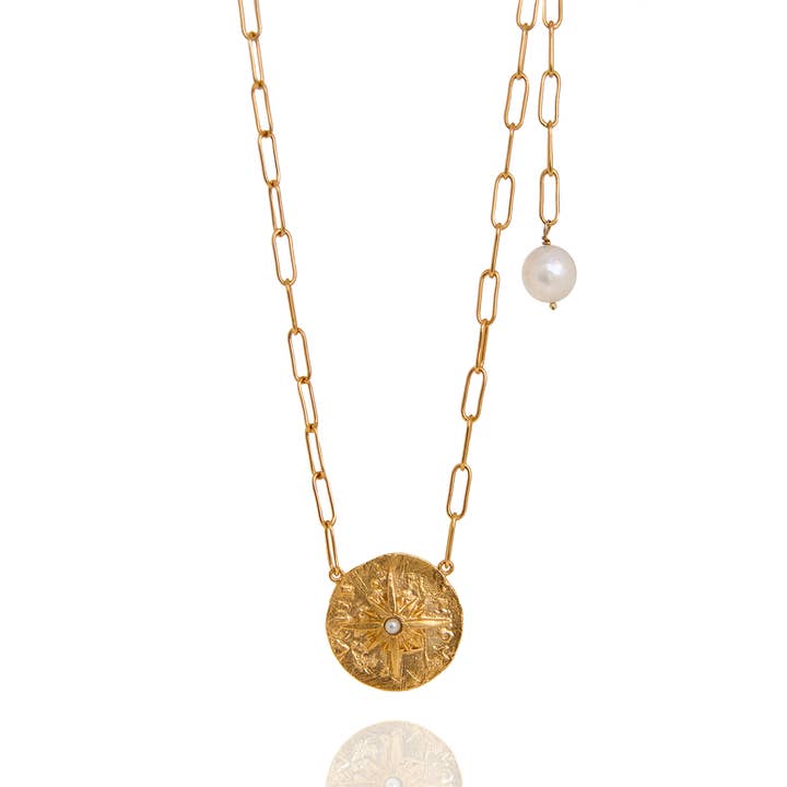 Gold Moral Compass Necklace for wholesale by Alexandra Hakim