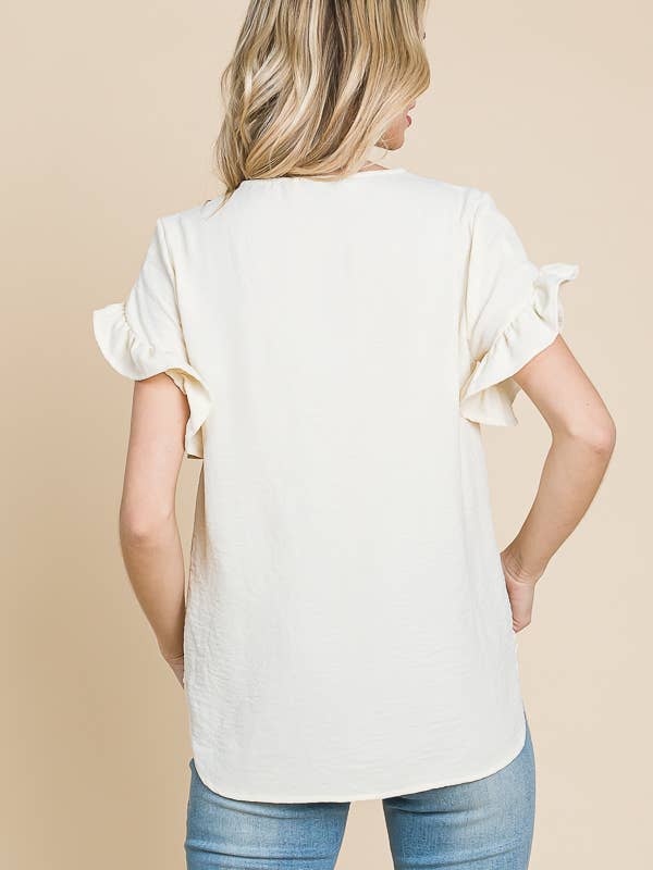 Culture Code - Wholesale Blouse - Women's - CWT1541 - V NECK RUFFLE SHORT SLEEVE TOP7