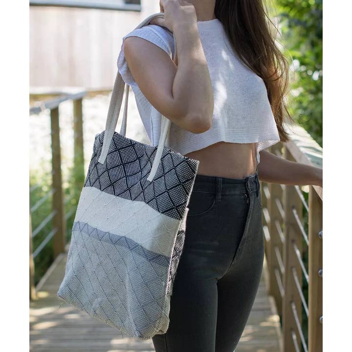 Chicoração - Wholesale Beach Bag - Beach Tote Bag Cotton With Pocket Tile Black | Crude | Gray1