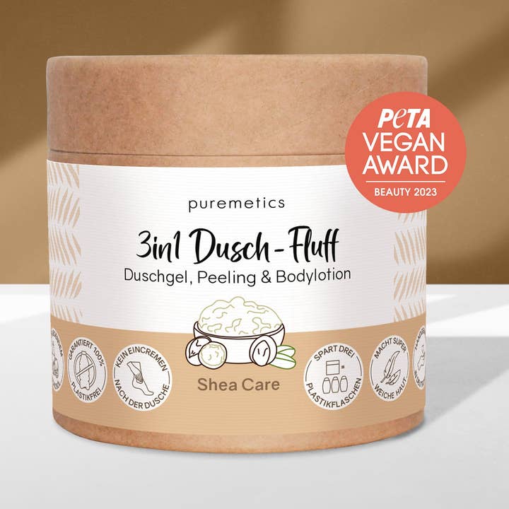 3-i-1 intensivduschfluff 'Shea Care' för wholesale av puremetics GmbH