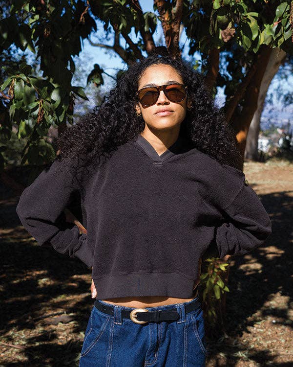 US Blanks - Wholesale Hoodie - Women's - Inside Out Cropped V-Notch Hoody - Twill Back Cotton Fleece