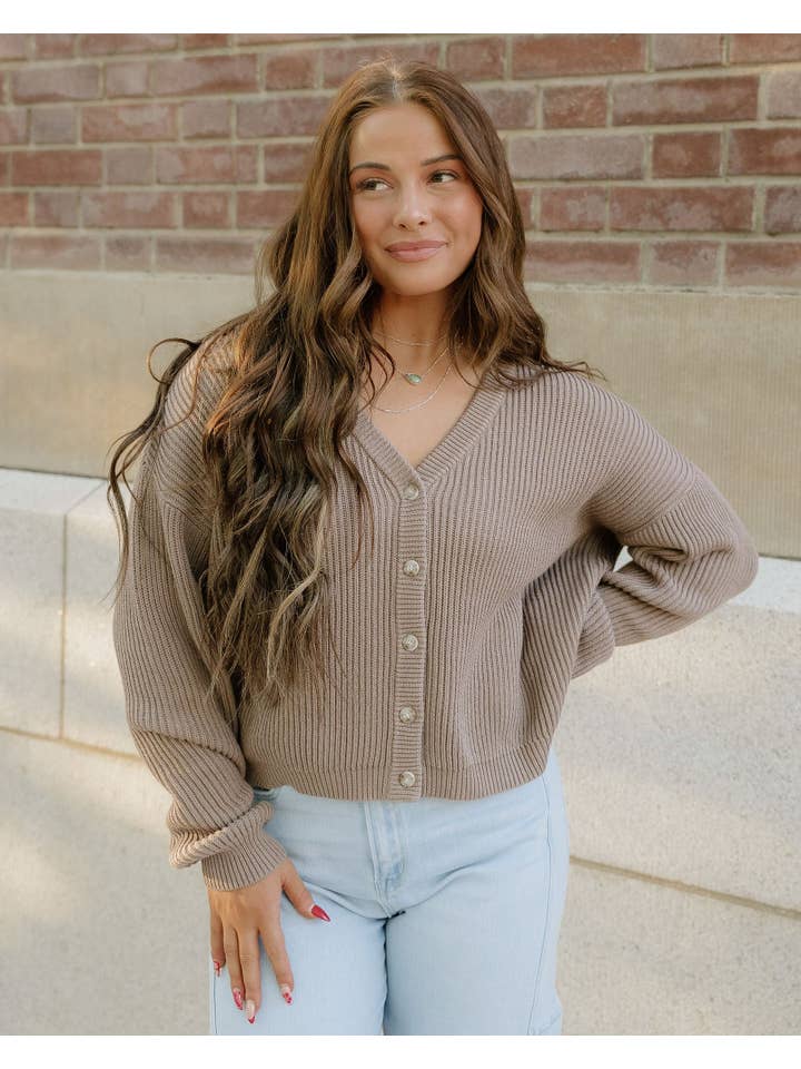 Indie & Co. | Women's Apparel - Wholesale Cardigan - Women's - Fern Sweater Cardigan - Mocha | Ribbed Cardigan | Sweater1